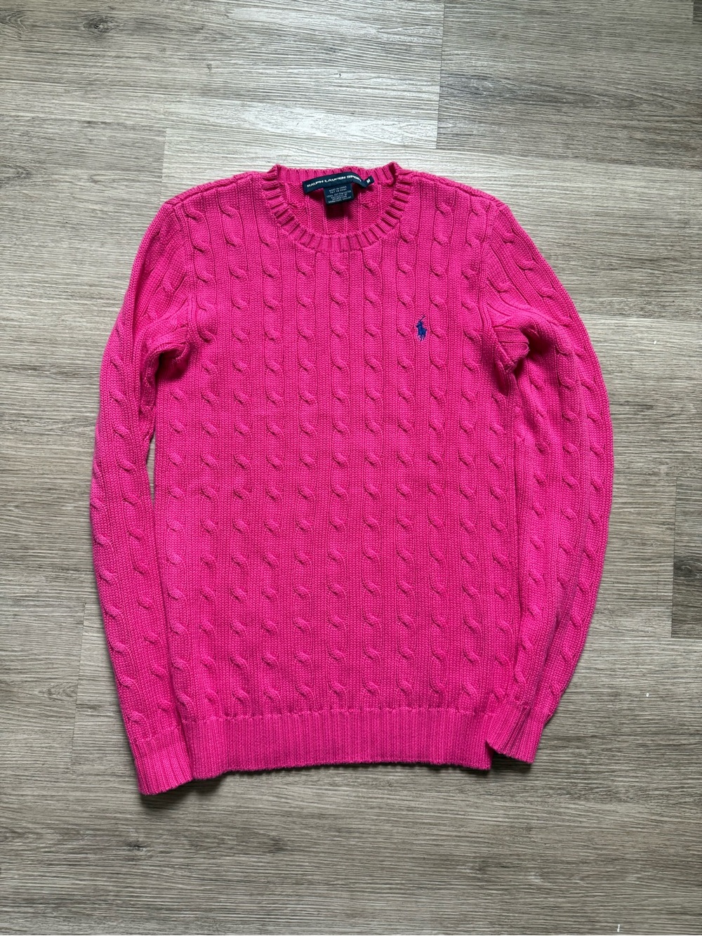 Ralph Lauren Hot Pink Cable-Knit Crewneck Sweater